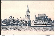 Furnes.  La grand'Place avec l'Hôtel de ville (1596),la Chattelenie(1612),le Bef