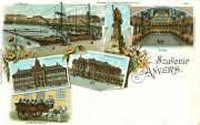 Souvenir d'Anvers. Bassin, laitière anversoise, bourse, théatre flamand, hôtel de ville Souvenir d'Anvers. Bassin, laitière anversoise, bourse, théatre flamand, hôtel de ville