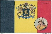 (Drapeau belge L'union fait la force+en médaillon visage féminin avec coiffe)