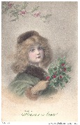 Heureuse Année! (enfant portant une branche de houx)