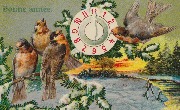 Bonne année Horloge et Quatre oiseaux