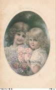(2 enfants avec un bouquet de roses)