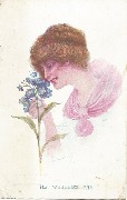 Dechipinti. Femme en buste respirant fleur. Ne m'oubliez pas