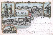 Heyst. Litho multivue. Pêcheur,pêcheuse, la plage, la digue, sauveteurs, pêcheuse de crevettes, hôtel du kursaal Heyst. Litho multivue. Pêcheur,pêcheuse, la plage, la digue, sauveteurs, pêcheuse de crevettes, hôtel du kursaal