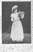 Femme paysanne, robe blanche et bouquet