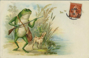 Grenouille géante à la chasse avec chien