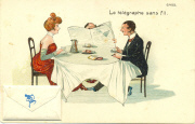 Le télégramme sans fil (Couple et amant à table, avec ajouti)
