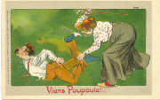 Vient poupoule. (Femme cannant son mari.)