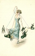 Femme jouant avec hommes marionnettes