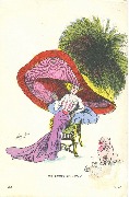 La Mode en 1909,Femme au grand chapeau+chien dogue rose