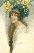 Portrait de femme à chapeau fleuri