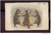 Quatre ours faisant la ronde autour d'un feu