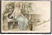 Jeune fille sur un banc avec colombe