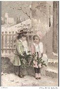 Deux enfants portant un sapin
