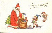 Joyeux Noël (Père Noël et deux angelots apportant des jouets)