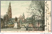 Anvers - La place verte avec la statue Rubens et flèche de la cathédrale