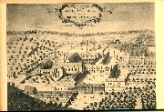 Vue à vol d oiseau de l Abbaye de la Cambre d'après le Théâtre Sacré du Brabant (1734)...
