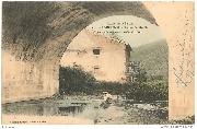 Vallée de la Semois. Poupehan. Ruines du Moulin vue prise sous une arche du pont
