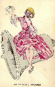 Femme assise sur une cloche et tenant un mouchoir blanc