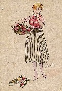 Femme avec panier plat aux fleurs