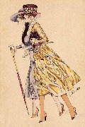 Deux femmes déambulant, l'une avec une canne, l'autre en robe jaune son sac à main contre elle