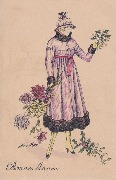 Elle regarde un bouquet de gui qu'elle tient dans la main, un bouquet de chrysanthèmes dans l'autre. Bonne année