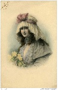 Jeune  femme au bouquet de roses jaunes