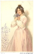 Aus der Biedermeierzeit (jeune fille en robe mauve avec un bouquet)