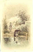 Femme puisant de l'eau dans la rivière