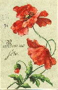 Bonne Fête( fleurs rouges sur branche)