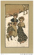 (2 dames et un enfant marchant dans la neige)