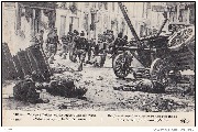 1914... Troupes Belges barricadées dans les rues d'Alost essuyant le feu de l'ennemi - Belgian troops barricaded...