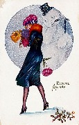 Femme avec chrysanthèmes et bonne homme de neige