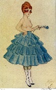 Plaisirs d'Eté (femme à la robe à volants bleue, poitrine nue)