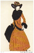 Mode (Femme en robe brune avec un grand col de fourrure noire)