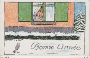 Bonne Année (petit garcon regardant un oiseau à travers la vitre)