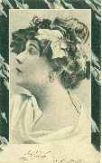 Femme aux cheveux fleuris dans cadre marbré