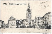 Courtrai. Grand'Place et Eglise Saint-Martin et Beffroi. Kortrijk. Groote Markt en Sint-Maartenskerk 