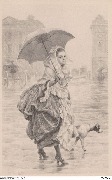 (Elégante et son chien sous la pluie Place de la Concorde)