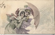 Deux femmes sous un parapluie se protégeant d'une chute de neige (reprise sous numéro 89)