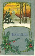 Heureux Noël-Eglise avec arbres