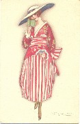 El&eacute;gante en robe rouge,chapeau et livre