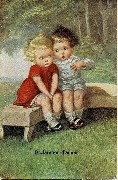 D&eacute;claration d'amour (couple enfant sur un banc)