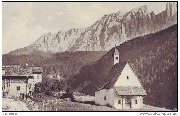 Paysages choisis du Tyrol. (chapelle près d'un village, au fond massif montagneux)
