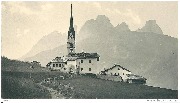 Paysages choisis du Tyrol. (église au milieu d'un petit village, au fond cimes de montagne)