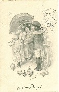 Joyeuses Pâques:jeune couple et voiture Joyeuses Pâques:jeune couple et voiture