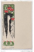 Visage f&eacute;minin,longue chevelure brune,d&eacute;cor art nouveau 