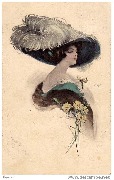 (Oeillets devant une femme avec un grand chapeau noir)