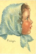 (Portrait de fillette au foulard bleu &agrave; points blancs)