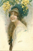 Portrait de femme &agrave; chapeau fleuri